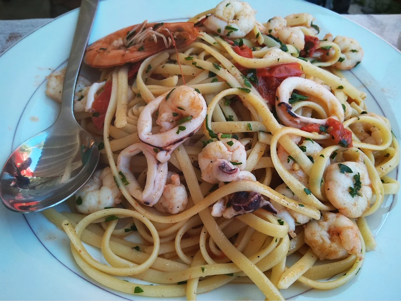 Fresh seafood pasta served at the restaurant