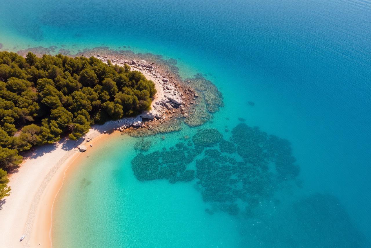 Aerial view of the coastline near Zvernec